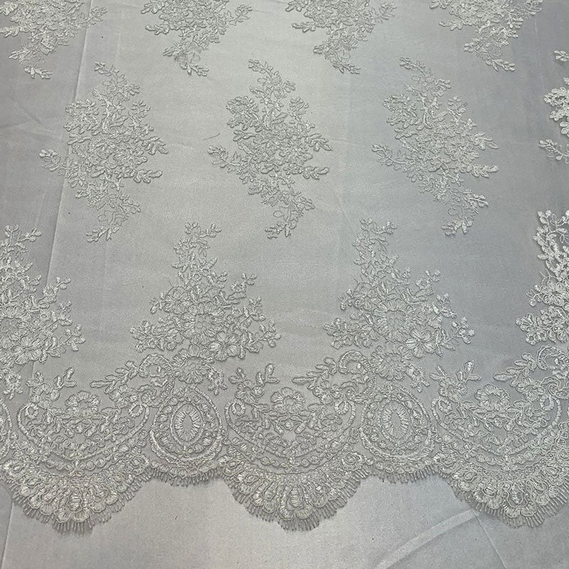 French Design Floral Mesh Lace Embroidery FabricICEFABRICICE FABRICSLight BrownFrench Design Floral Mesh Lace Embroidery Fabric ICEFABRIC White