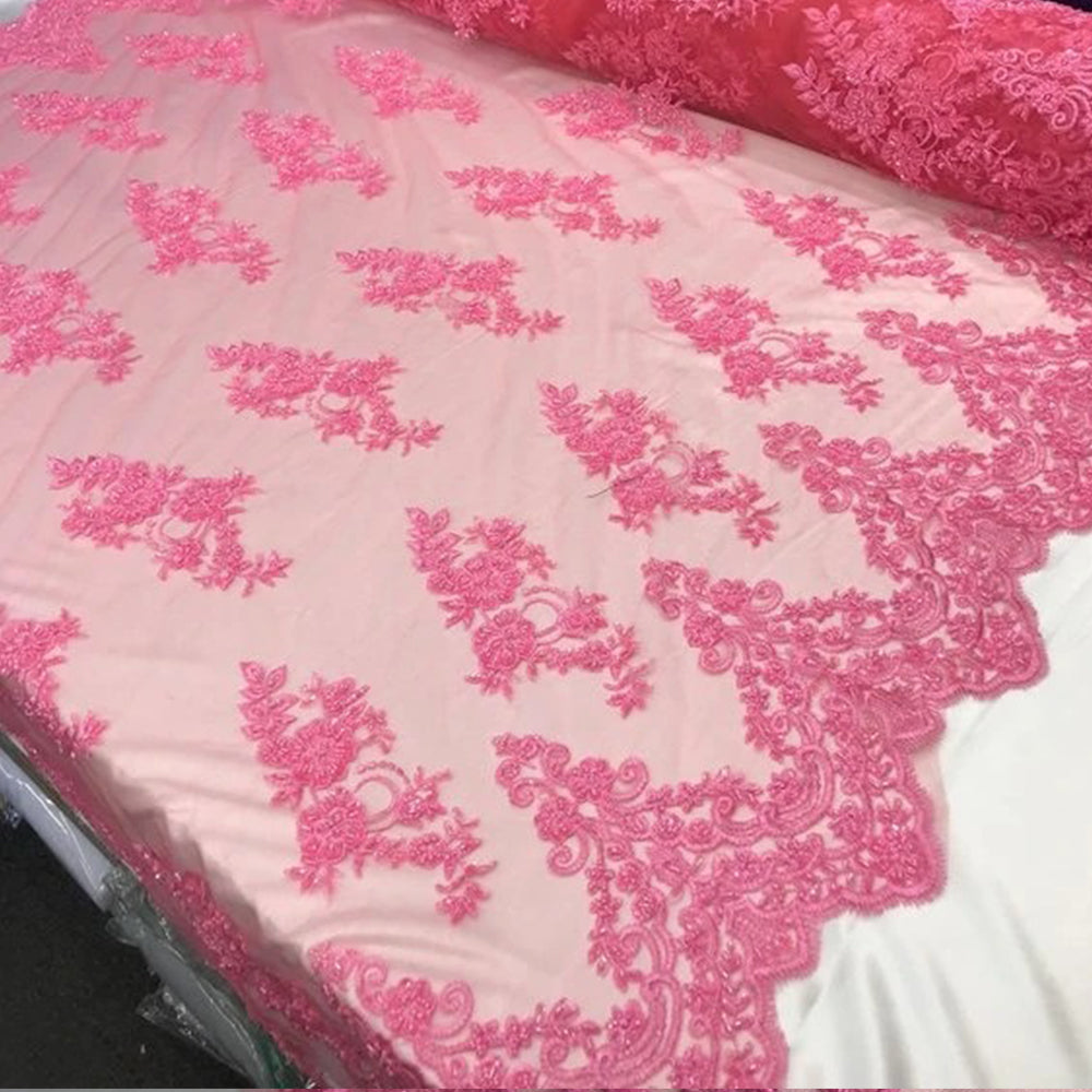 Fashion Wedding Dress Sequins Beaded Bridal Mesh LaceICE FABRICSICE FABRICSCandy PinkFashion Wedding Dress Sequins Beaded Bridal Mesh Lace ICE FABRICS Candy Pink