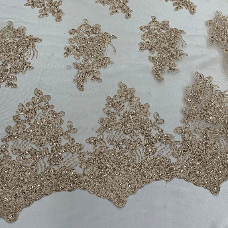 Embroidered Mesh lace Floral Design Fabric With Sequins By The YardICEFABRICICE FABRICSRedEmbroidered Mesh lace Floral Design Fabric With Sequins By The Yard ICEFABRIC Champagne