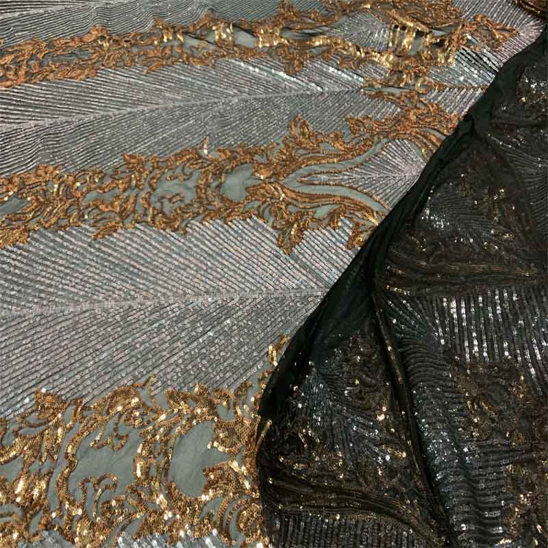 New Embroidery 4 Way Stretch Sequins Lace On Mesh Fabric ICEFABRIC