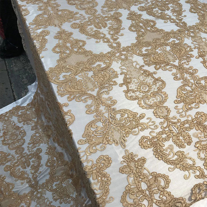 Embroidered Wedding Prom Design Mesh Lace Sequins Dress By The YardICE FABRICSICE FABRICSGoldEmbroidered Wedding Prom Design Mesh Lace Sequins Dress By The Yard ICE FABRICS Gold