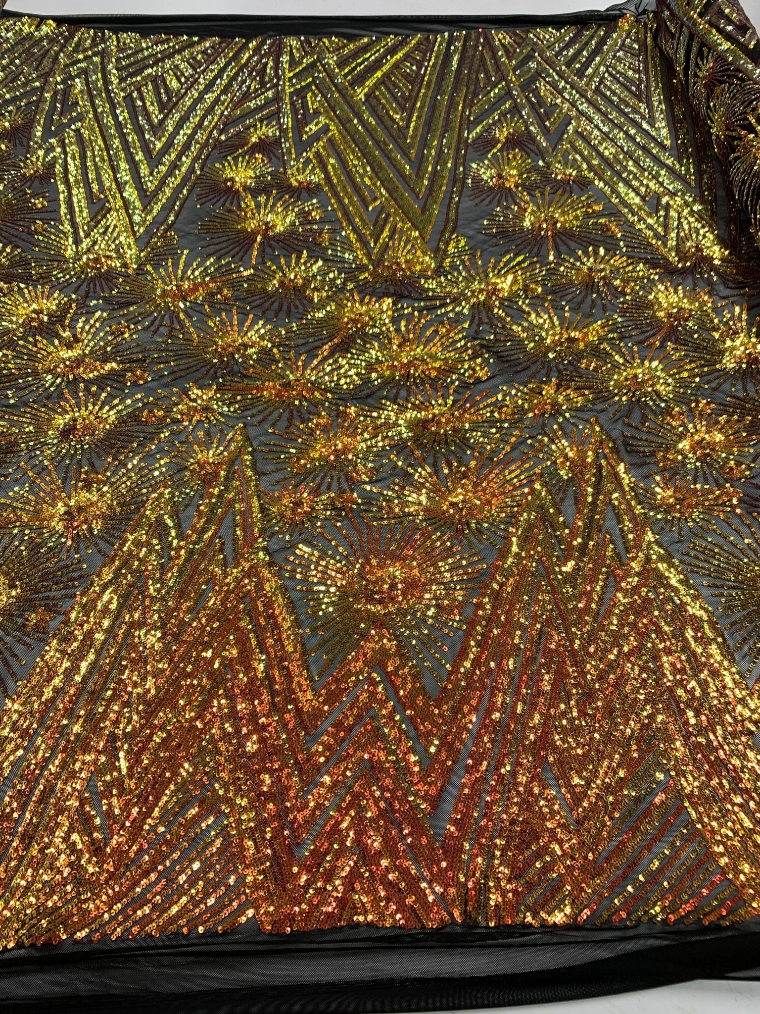4 Way Stretch Iridescent Geometric Sequin Embroidered Mesh Lace FabricICEFABRICICE FABRICSOrange IridescentBy The Yard (58" Wide)4 Way Stretch Iridescent Geometric Sequin Embroidered Mesh Lace Fabric ICEFABRIC |Orange Iridescent