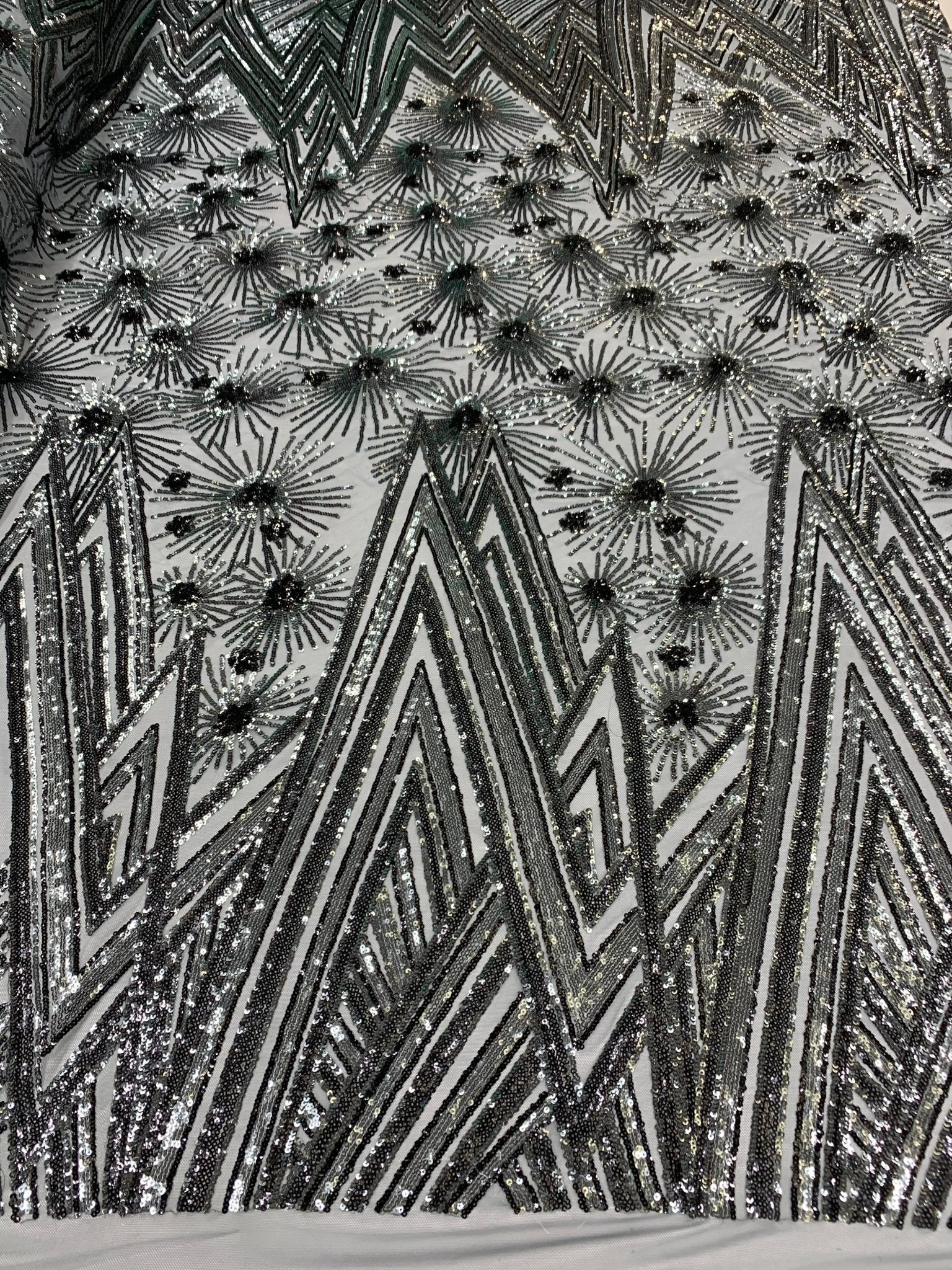 4 Way Stretch Iridescent Geometric Sequin Embroidered Mesh Lace FabricICEFABRICICE FABRICSGray IridescentBy The Yard (58" Wide)4 Way Stretch Iridescent Geometric Sequin Embroidered Mesh Lace Fabric ICEFABRIC |Gray Iridescent