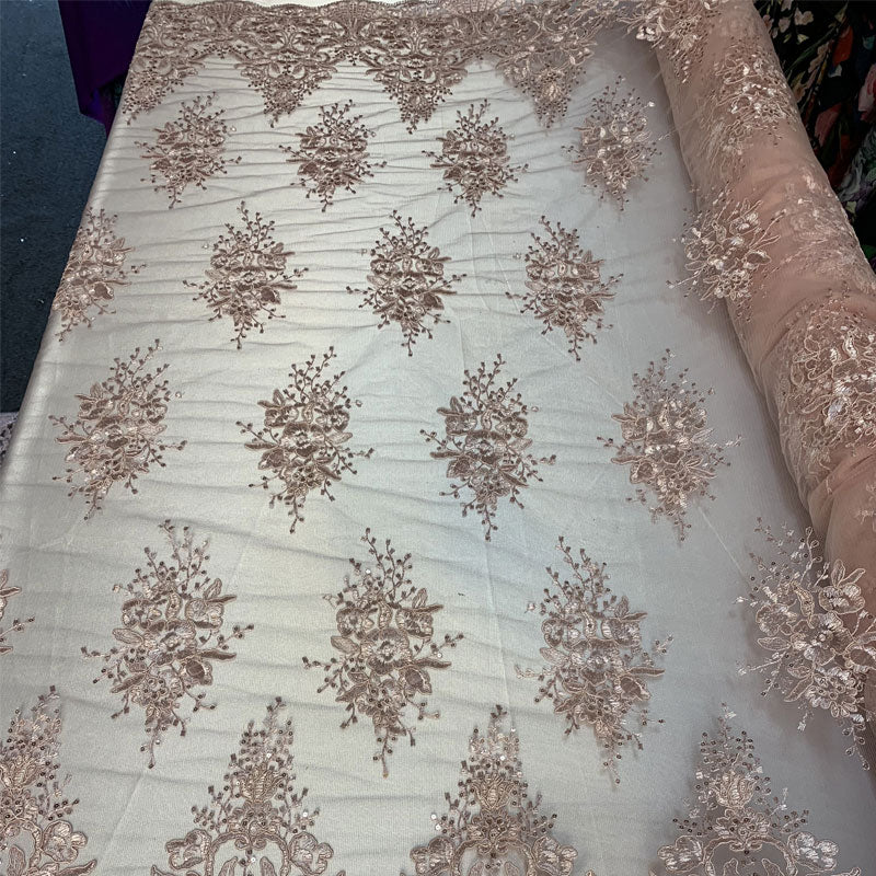 Hand Made Mesh Floral Lace Embroidery Fabric By The YardICEFABRICICE FABRICSDusty Rose/PinkHand Made Mesh Floral Lace Embroidery Fabric By The Yard ICEFABRIC Dusty Rose/Pink