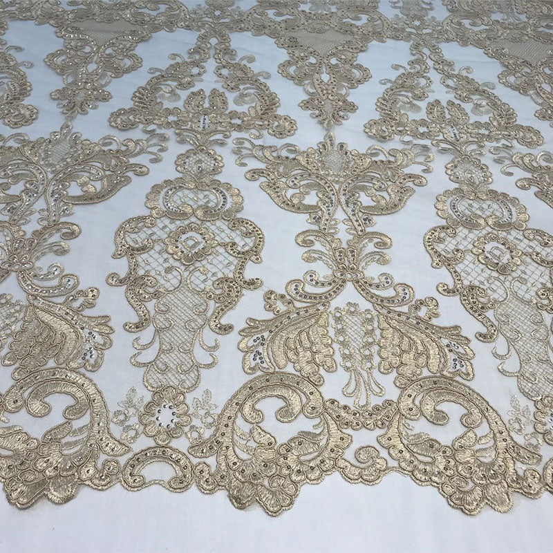 Embroidered Wedding Prom Design Mesh Lace Sequins Dress By The YardICE FABRICSICE FABRICSLight GoldEmbroidered Wedding Prom Design Mesh Lace Sequins Dress By The Yard ICE FABRICS Light Gold