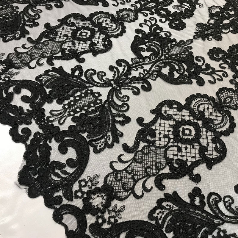 Embroidered Wedding Prom Design Mesh Lace Sequins Dress By The YardICE FABRICSICE FABRICSBlackEmbroidered Wedding Prom Design Mesh Lace Sequins Dress By The Yard ICE FABRICS Navy Blue