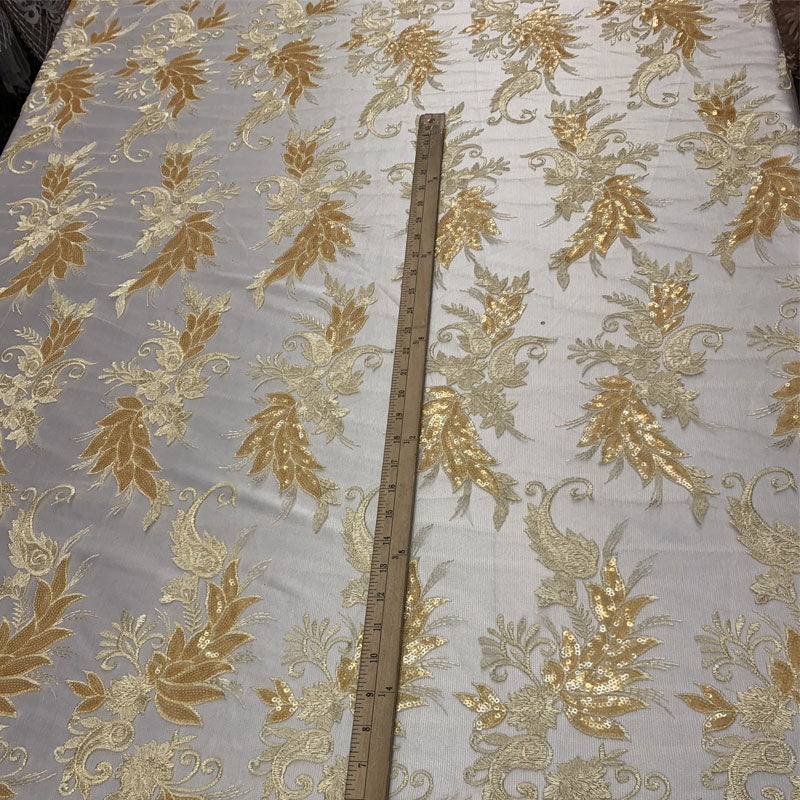 Handmade Floral Mesh Lace Embroidered Fabric By The YardICEFABRICICE FABRICSGoldHandmade Floral Mesh Lace Embroidered Fabric By The Yard ICEFABRIC Gold