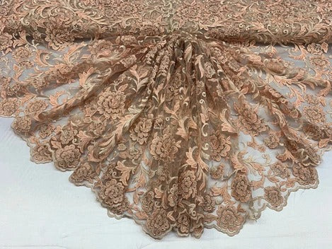 Hand Beaded Lace Fabric - Embroidery Floral Lace With Sequins And FlowersICE FABRICSICE FABRICSPeach/ BlushHand Beaded Lace Fabric - Embroidery Floral Lace With Sequins And Flowers ICE FABRICS Peach/ Blush