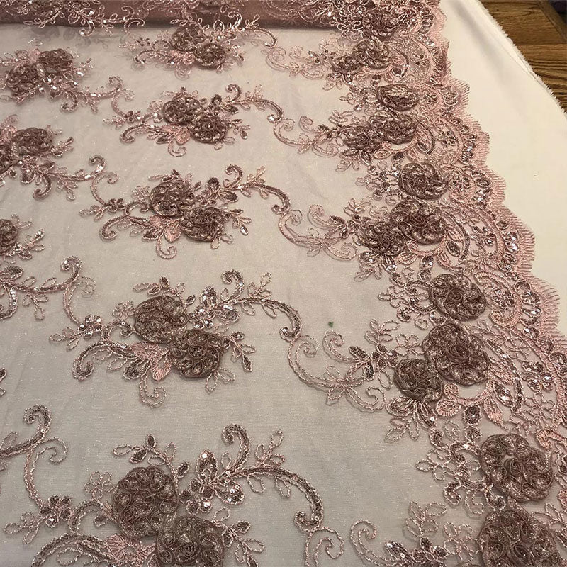 Embroidered Mesh Lace Flower Design With Sequins FabricICEFABRICICE FABRICSDusty RoseEmbroidered Mesh Lace Flower Design With Sequins Fabric ICEFABRIC Dusty Rose