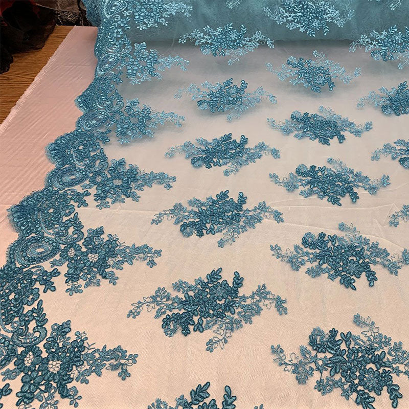 French Design Floral Mesh Lace Embroidery FabricICEFABRICICE FABRICSTurquoiseFrench Design Floral Mesh Lace Embroidery Fabric ICEFABRIC Turquoise