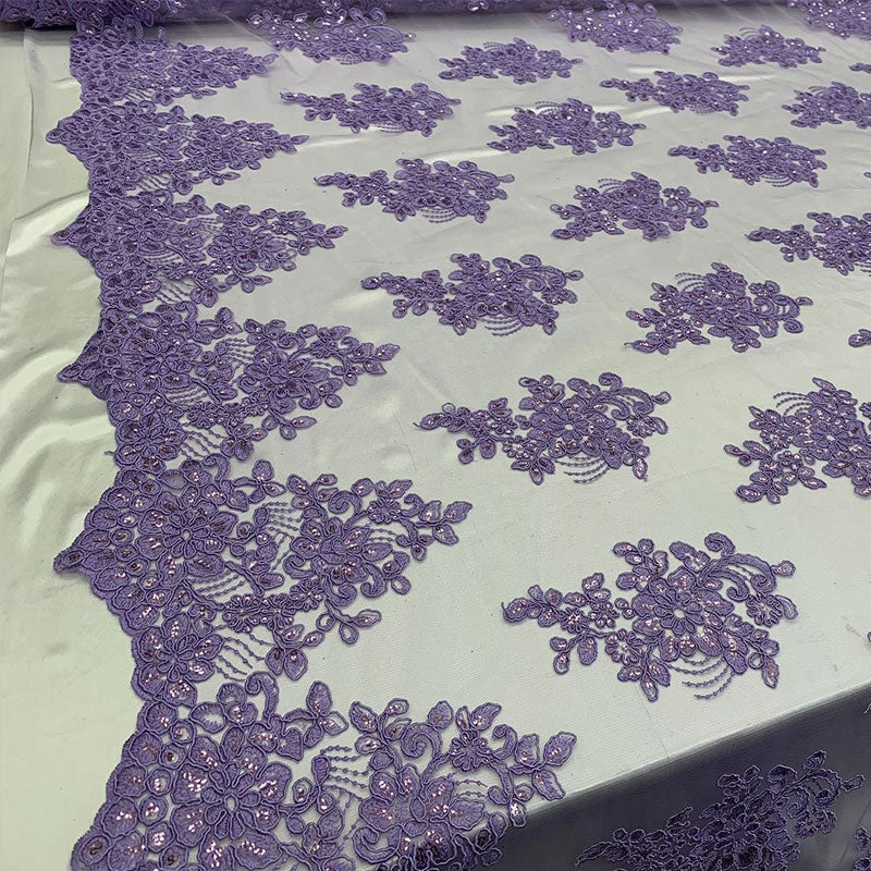 Embroidered Mesh lace Floral Design Fabric With Sequins By The YardICEFABRICICE FABRICSLavenderEmbroidered Mesh lace Floral Design Fabric With Sequins By The Yard ICEFABRIC Lavender