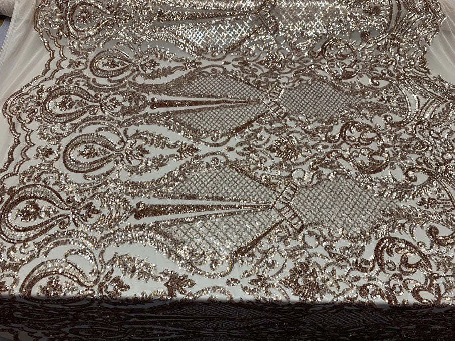 BY THE YARD/ Geometric Design Mesh Lace Fabric Sequins 4 Way Stretch On A White Mesh/Handmade Lace Embroider Prom/Gowns/Wedding DressICE FABRICSICE FABRICSChampagne On A Blush MeshBY THE YARD/ Geometric Design Mesh Lace Fabric Sequins 4 Way Stretch On A White Mesh/Handmade Lace Embroider Prom/Gowns/Wedding Dress ICE FABRICS Champagne On A Blush Mesh