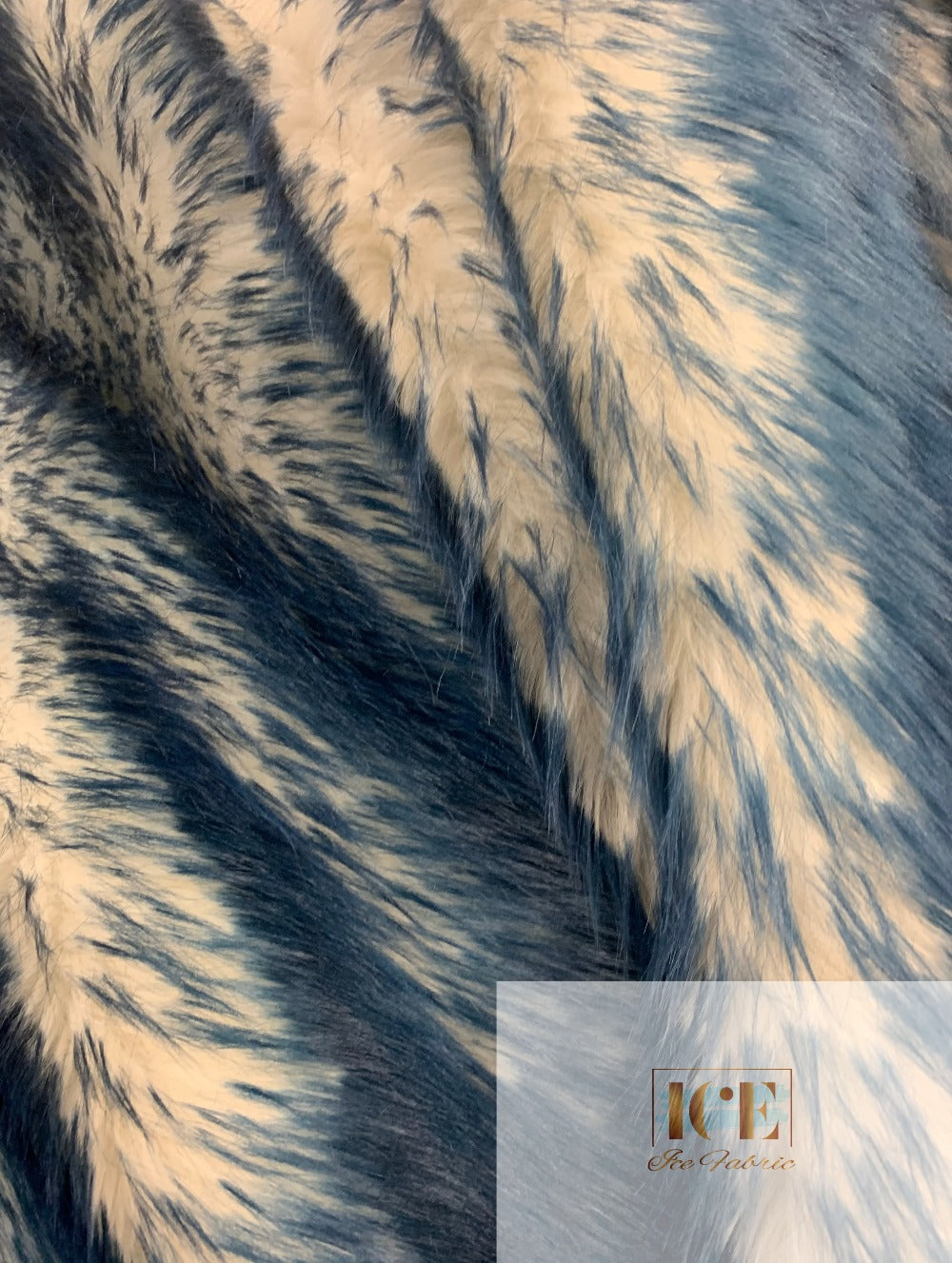 Canadian Fox Fake Animal Faux Fur Fabric ICEFABRIC Navy Blue