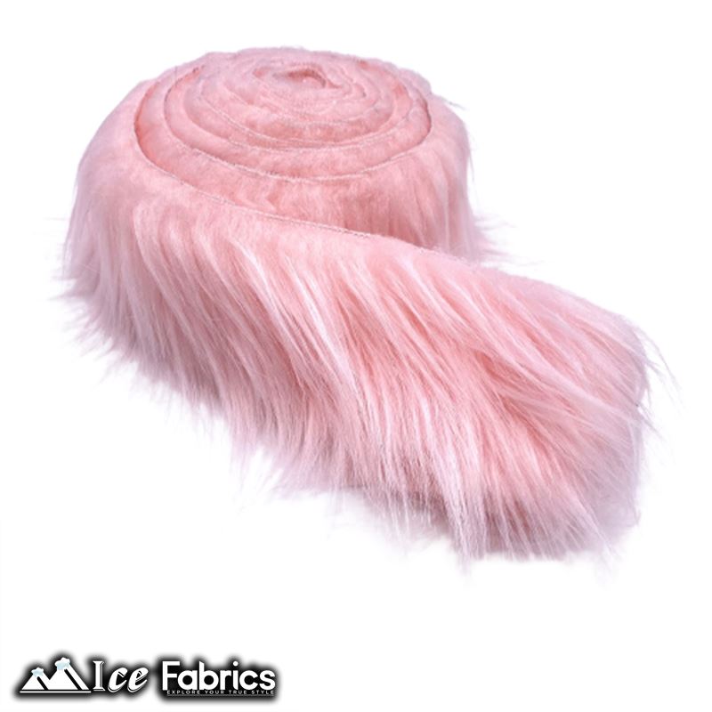 Shaggy Mohair Strips Ribbon Faux Fur Fabric Pre Cut Roll ICE FABRICS Baby Pink