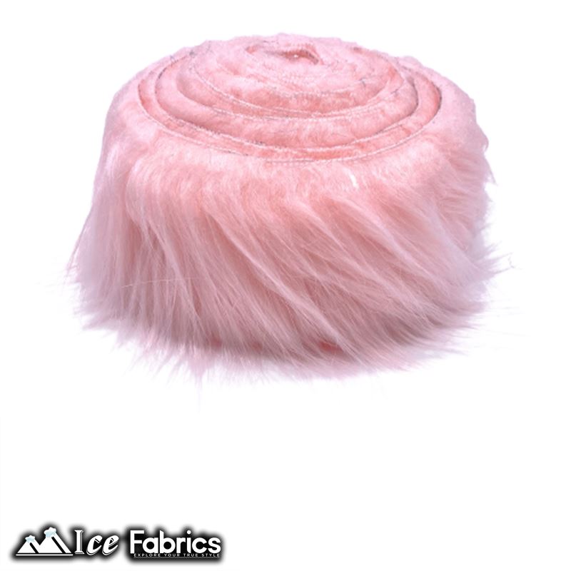 Shaggy Mohair Strips Ribbon Faux Fur Fabric Pre Cut Roll ICE FABRICS Baby Pink