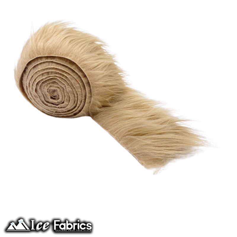 Shaggy Mohair Strips Ribbon Faux Fur Fabric Pre Cut Roll ICE FABRICS Beige