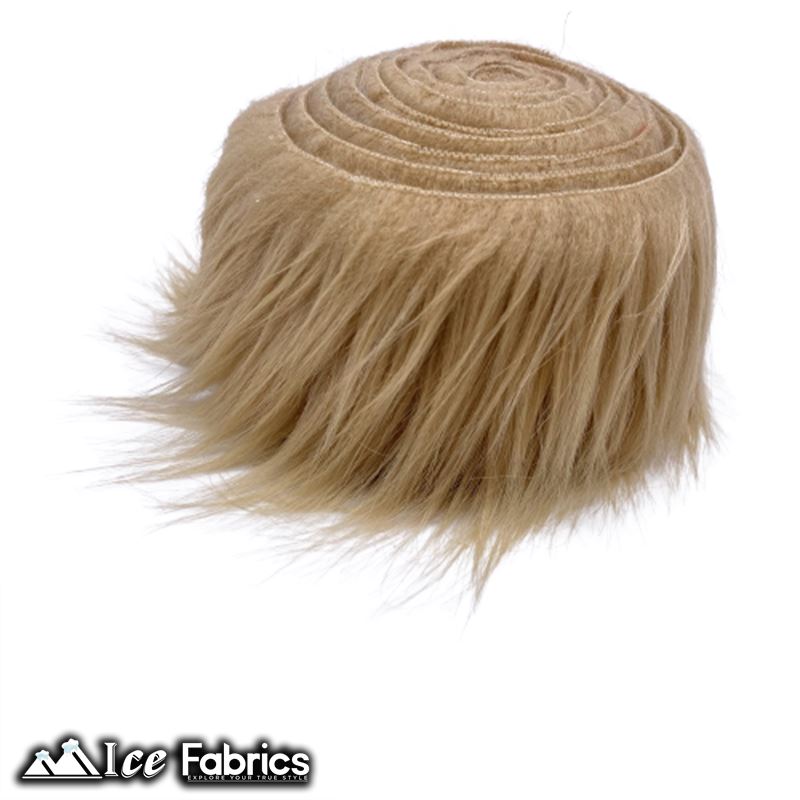 Shaggy Mohair Strips Ribbon Faux Fur Fabric Pre Cut Roll ICE FABRICS Beige