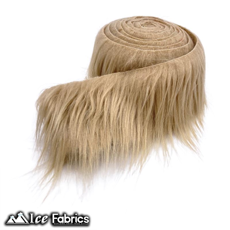 Shaggy Mohair Strips Ribbon Faux Fur Fabric Pre Cut Roll ICE FABRICS Beige