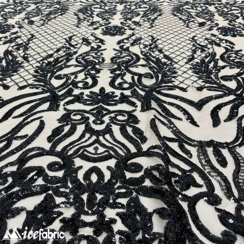 Mia Stretch Sequin Fabric |58” Wide| Embroidery Lace Mesh ICE FABRICS Black