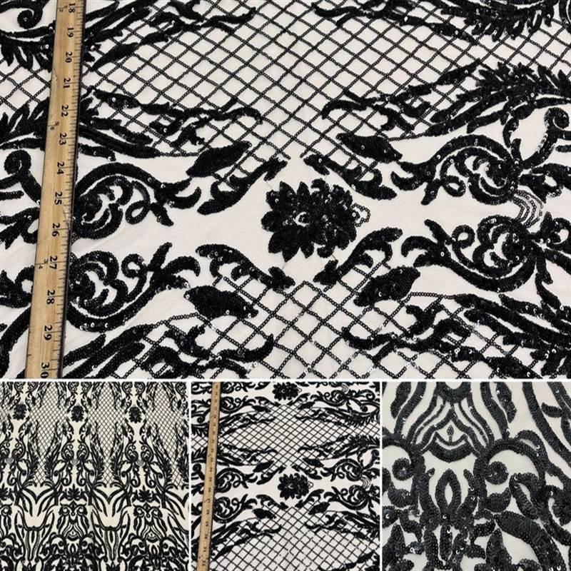 Mia Stretch Sequin Fabric |58” Wide| Embroidery Lace Mesh ICE FABRICS Black