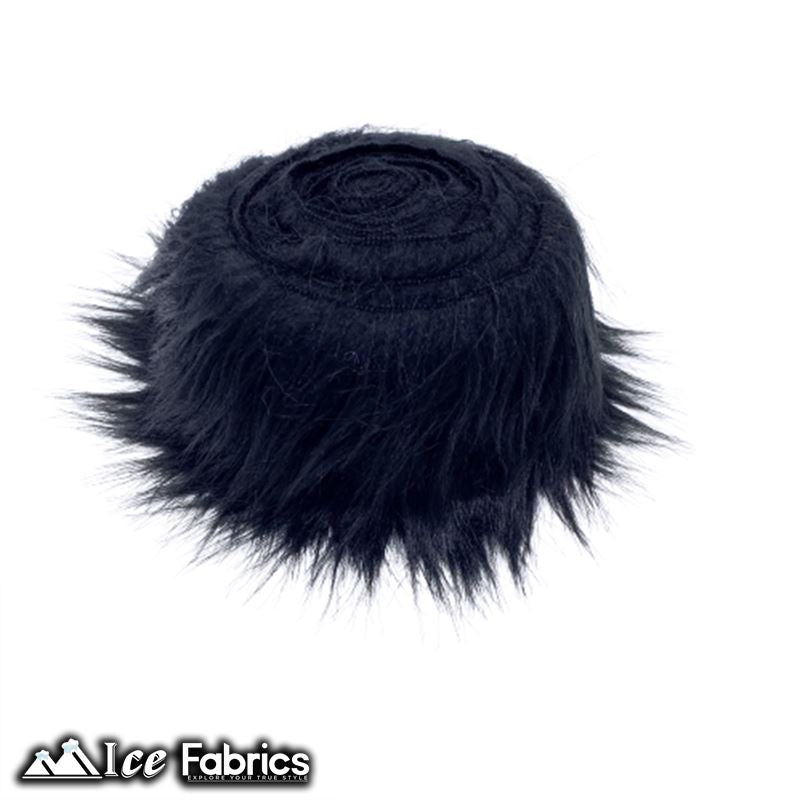 Shaggy Mohair Strips Ribbon Faux Fur Fabric Pre Cut Roll ICE FABRICS Black