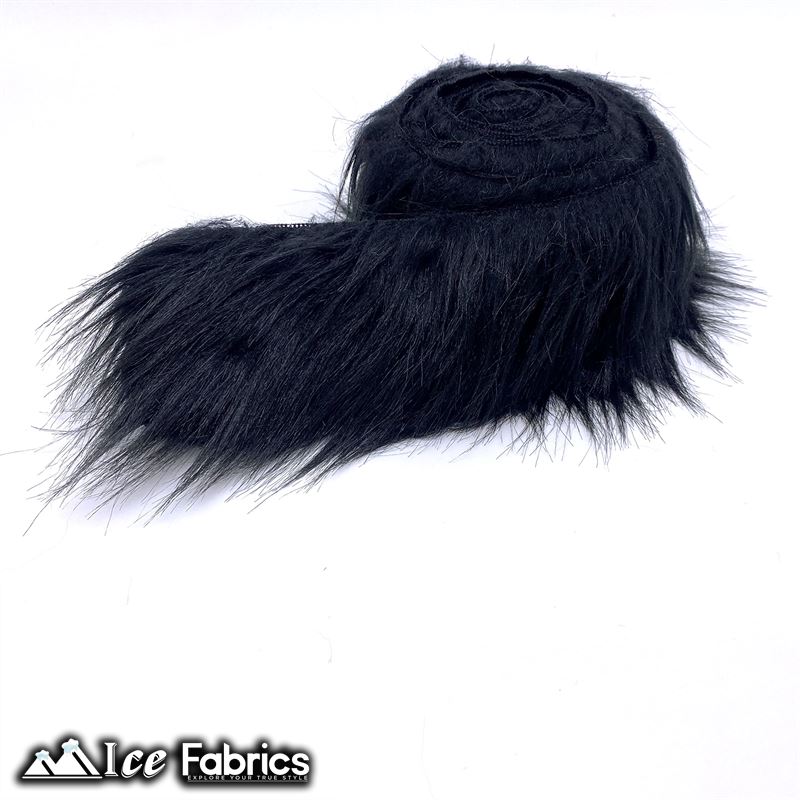 Shaggy Mohair Strips Ribbon Faux Fur Fabric Pre Cut Roll ICE FABRICS Black