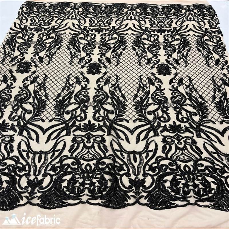 Mia Stretch Sequin Fabric |58” Wide| Embroidery Lace Mesh ICE FABRICS Black