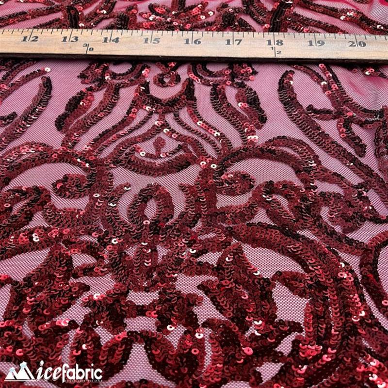 Mia Stretch Sequin Fabric |58” Wide| Embroidery Lace Mesh ICE FABRICS Burgundy