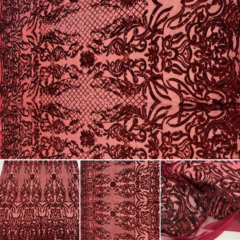 Mia Stretch Sequin Fabric |58” Wide| Embroidery Lace Mesh ICE FABRICS Burgundy