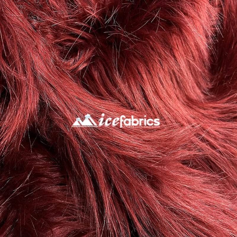 Shaggy Mohair Long Pile Faux Fur Fabric By The Yard ICE FABRICS Burgundy