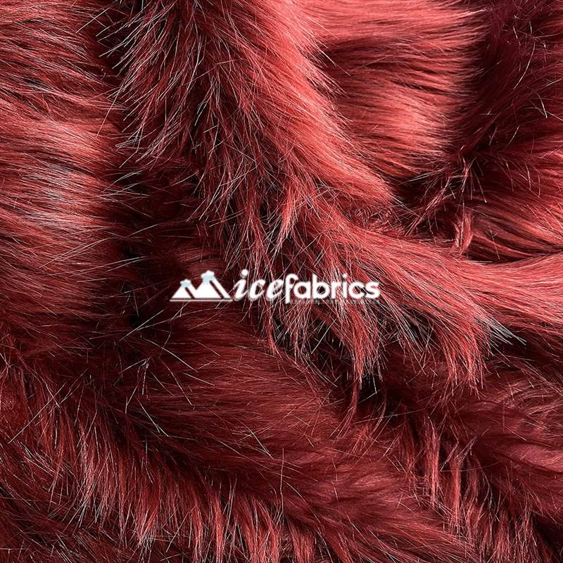 Shaggy Mohair Long Pile Faux Fur Fabric By The Yard ICE FABRICS Burgundy