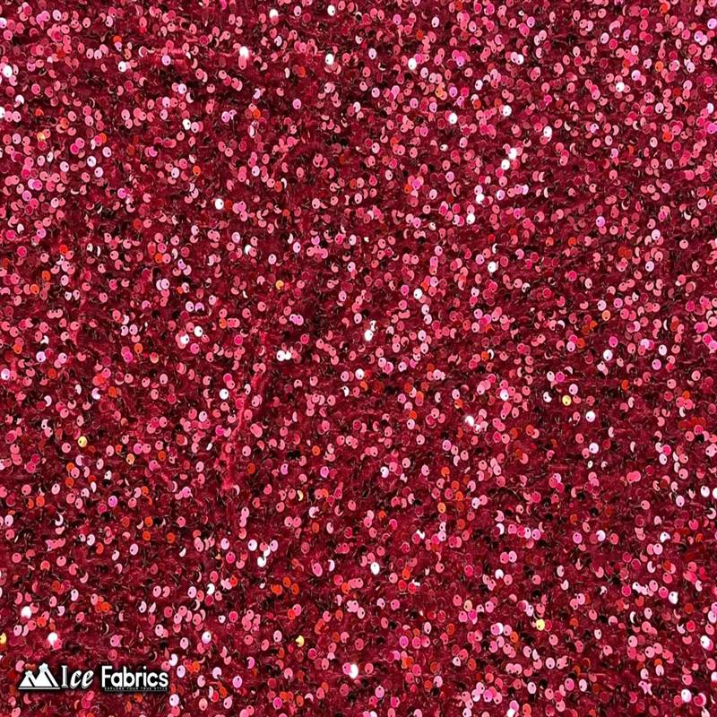 Emma Embroidery Sequins on Velvet Fabric | 2 Way Stretch ICE FABRICS Burgundy