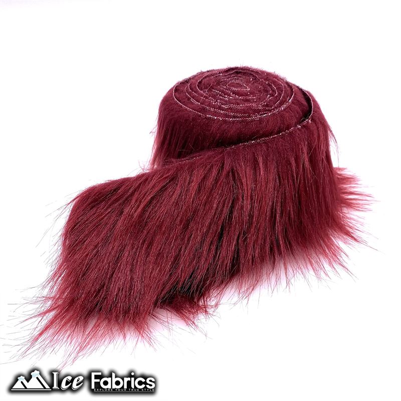 Shaggy Mohair Strips Ribbon Faux Fur Fabric Pre Cut Roll ICE FABRICS Burgundy