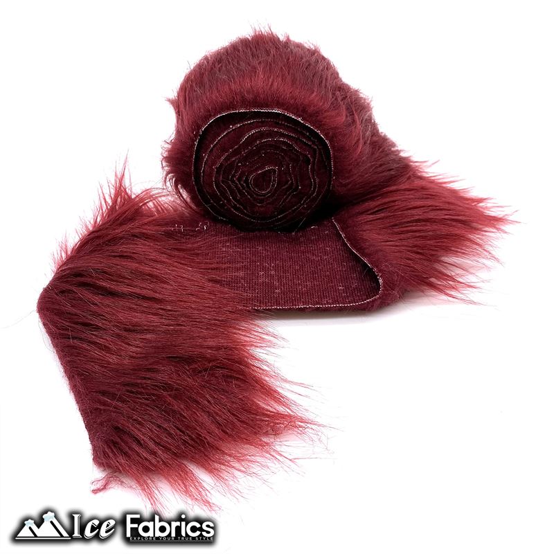 Shaggy Mohair Strips Ribbon Faux Fur Fabric Pre Cut Roll ICE FABRICS Burgundy