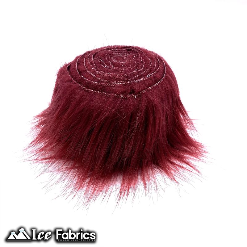 Shaggy Mohair Strips Ribbon Faux Fur Fabric Pre Cut Roll ICE FABRICS Burgundy