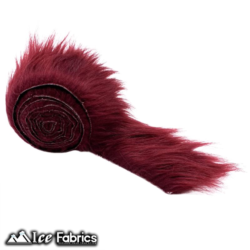 Shaggy Mohair Strips Ribbon Faux Fur Fabric Pre Cut Roll ICE FABRICS Burgundy