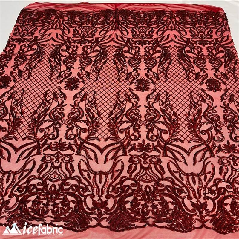 Mia Stretch Sequin Fabric |58” Wide| Embroidery Lace Mesh ICE FABRICS Burgundy