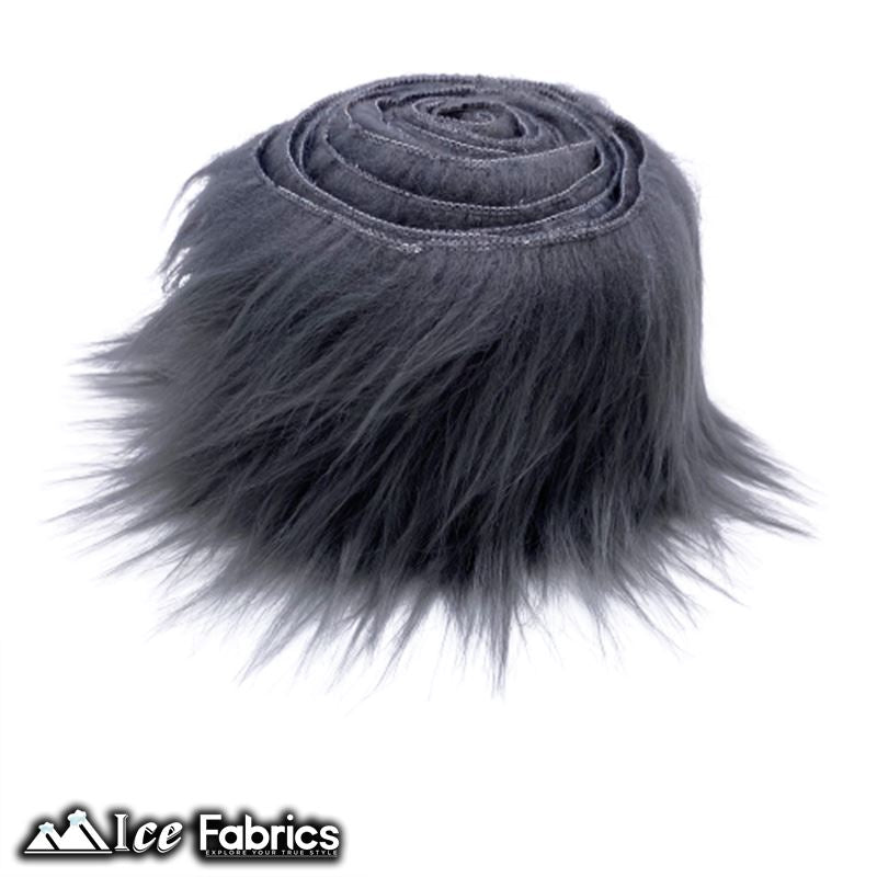 Shaggy Mohair Strips Ribbon Faux Fur Fabric Pre Cut Roll ICE FABRICS Charcoal
