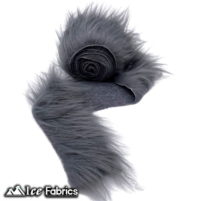 Shaggy Mohair Strips Ribbon Faux Fur Fabric Pre Cut Roll ICE FABRICS Charcoal