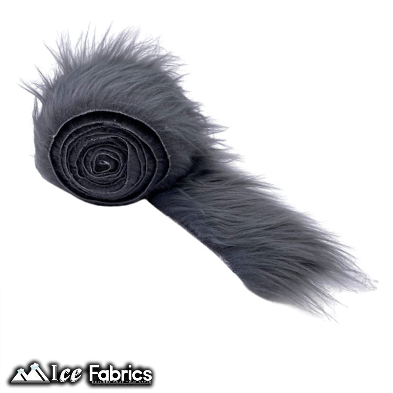 Shaggy Mohair Strips Ribbon Faux Fur Fabric Pre Cut Roll ICE FABRICS Charcoal