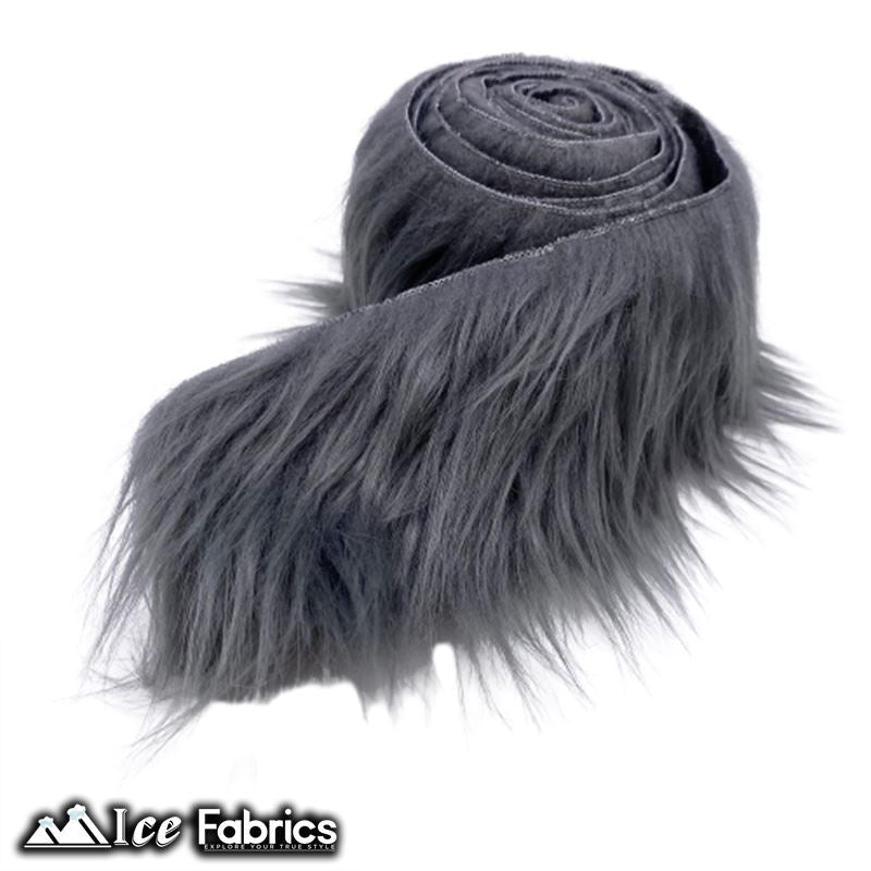 Shaggy Mohair Strips Ribbon Faux Fur Fabric Pre Cut Roll ICE FABRICS Charcoal