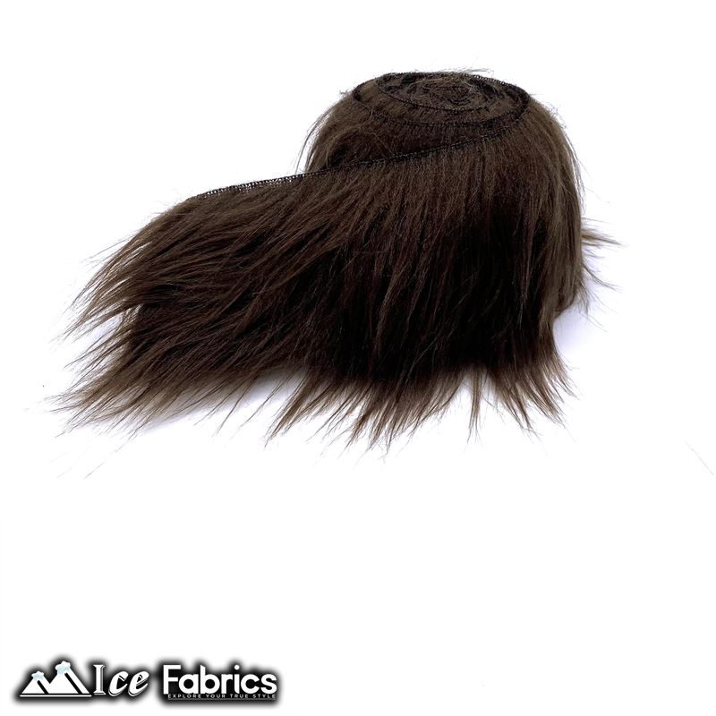 Shaggy Mohair Strips Ribbon Faux Fur Fabric Pre Cut Roll ICE FABRICS Dark Brown