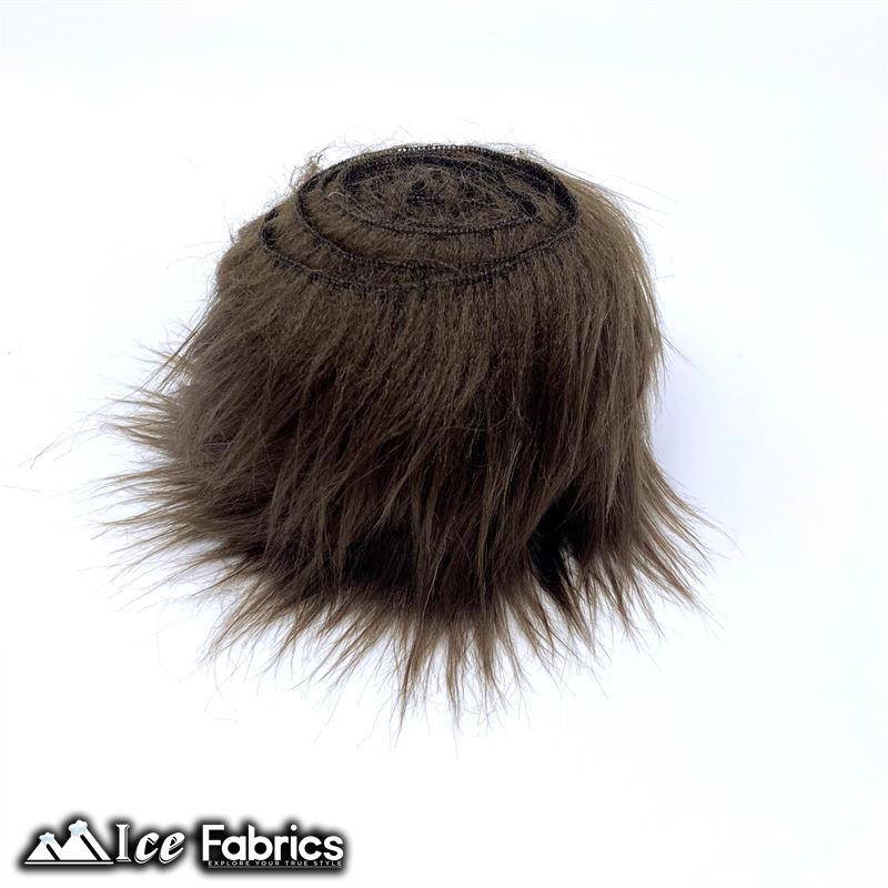 Shaggy Mohair Strips Ribbon Faux Fur Fabric Pre Cut Roll ICE FABRICS Dark Brown