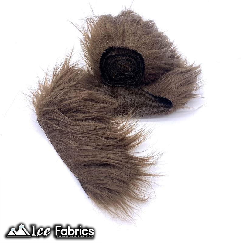 Shaggy Mohair Strips Ribbon Faux Fur Fabric Pre Cut Roll ICE FABRICS Dark Brown