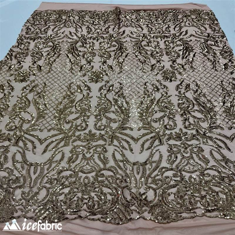 Mia Stretch Sequin Fabric |58” Wide| Embroidery Lace Mesh ICE FABRICS Dusty Rose