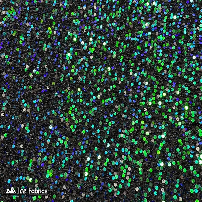Emma Embroidery Sequins on Velvet Fabric | 2 Way Stretch ICE FABRICS Emerald Green on Black Velvet
