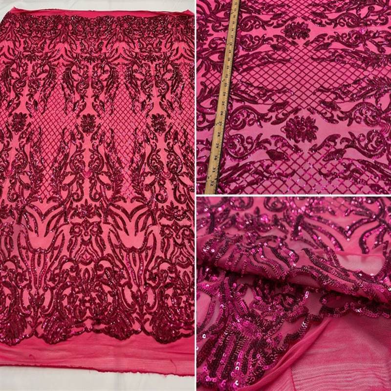 Mia Stretch Sequin Fabric |58” Wide| Embroidery Lace Mesh ICE FABRICS Fuchsia