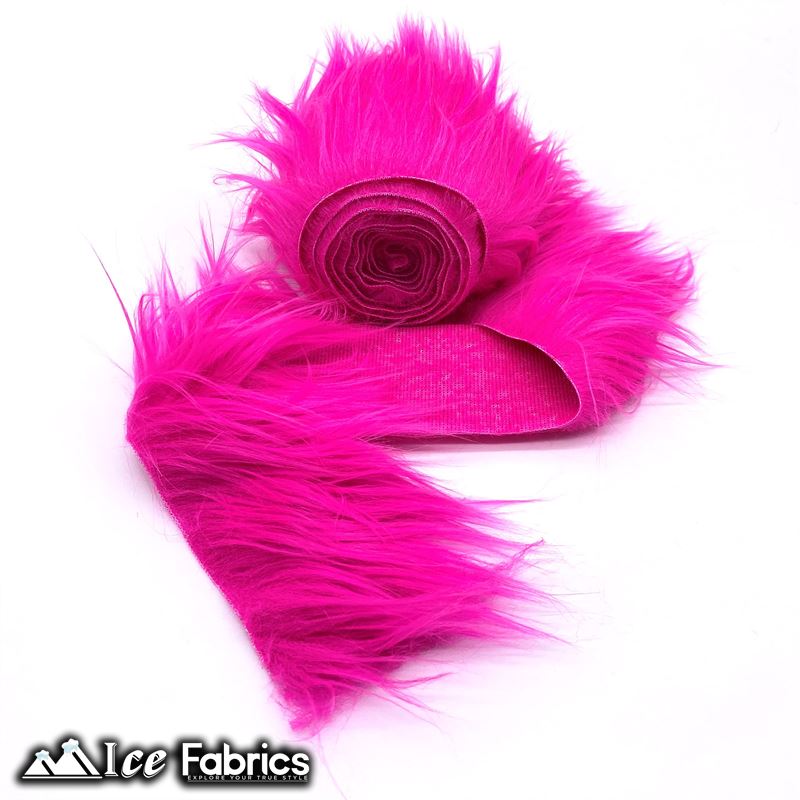 Shaggy Mohair Strips Ribbon Faux Fur Fabric Pre Cut Roll ICE FABRICS Fuchsia