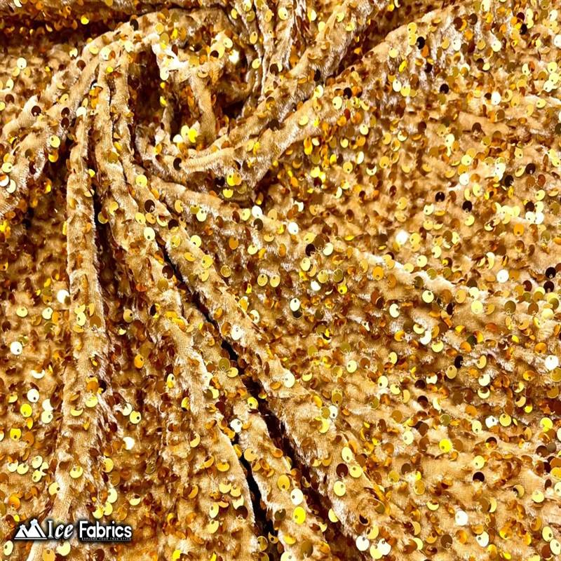 Emma Embroidery Sequins on Velvet Fabric | 2 Way Stretch ICE FABRICS Gold