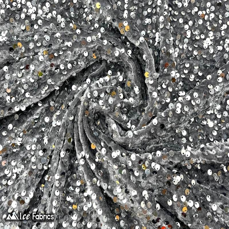 Emma Embroidery Sequins on Velvet Fabric | 2 Way Stretch ICE FABRICS Grey